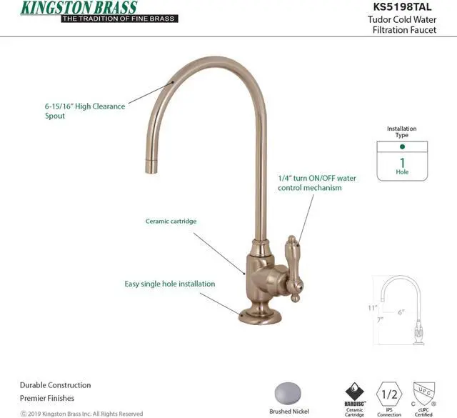 Alt view image 16 of 16 - Kingston Brass KS5198TAL Traditional Tudor Single-Handle Water Filtration Faucet - Brushed Nickel