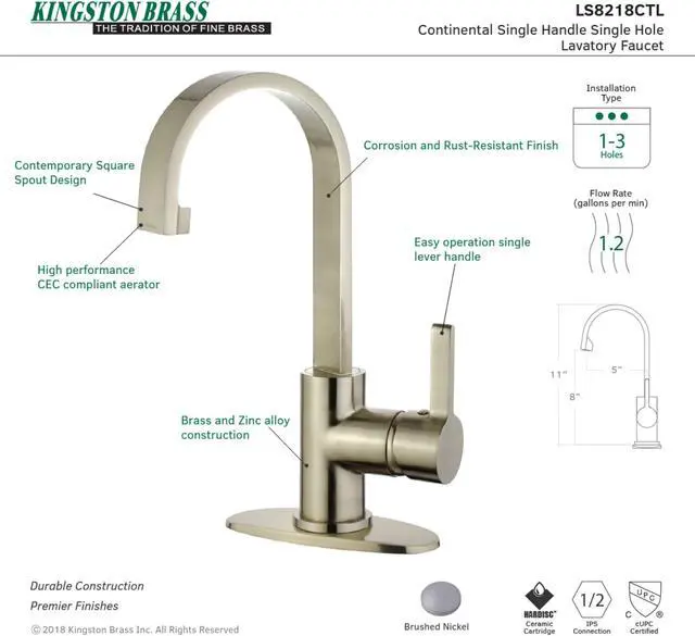Alt view image 7 of 7 - Fauceture LS8218CTL Continental Single-Handle Bathroom Faucet, Brushed Nickel