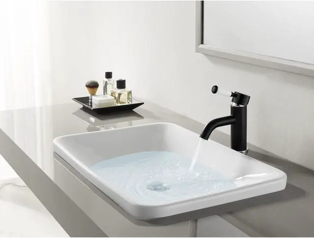 Alt view image 5 of 5 - Fauceture LS8227DPL Modern Paris Single-Handle Bathroom Faucet with Deck Plate & Drain - Matte Black & Polished Chrome