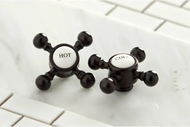 Alt view image 6 of 6 - Kingston Brass KS7005BX 4 in. English Country Centerset Lavatory Faucet with Brass Pop-Up Cross Handle, Oil Rubbed Bronze