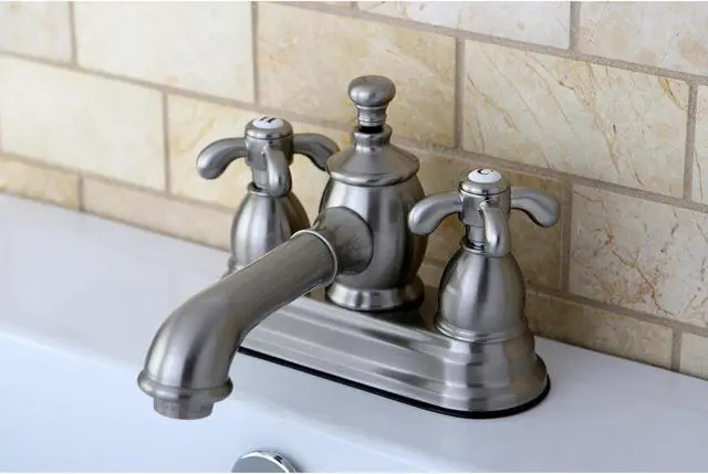 Alt view image 5 of 5 - Kingston Brass KS7008TX 4 in. French Country Centerset Lavatory Faucet with Brass Pop-Up, Satin Nickel