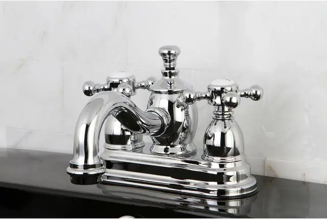 Alt view image 10 of 11 - Kingston Brass KS7101BX 4 in. Centerset Lavatory Faucet with Heritage Spout & Metal Cross Handle, Polished Chrome