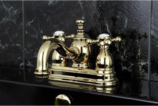 Alt view image 5 of 6 - Kingston Brass KS7102BX 4 in. Centerset Lavatory Faucet with Heritage Spout & Metal Cross Handle, Polished Brass