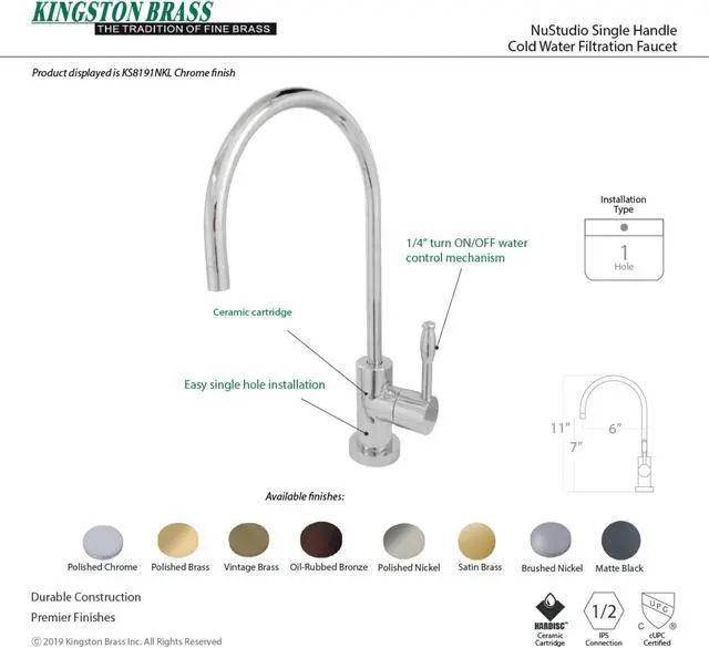 Alt view image 5 of 5 - Kingston Brass KS8195NKL Modern Nustudio Single-Handle Cold Water Filtration Faucet - Oil Rubbed Bronze