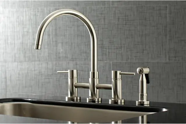 Alt view image 8 of 11 - Kingston Brass KS8278DLBS Concord Two-Handle Bridge Kitchen Faucet with Brass Side Sprayer, Brushed Nickel