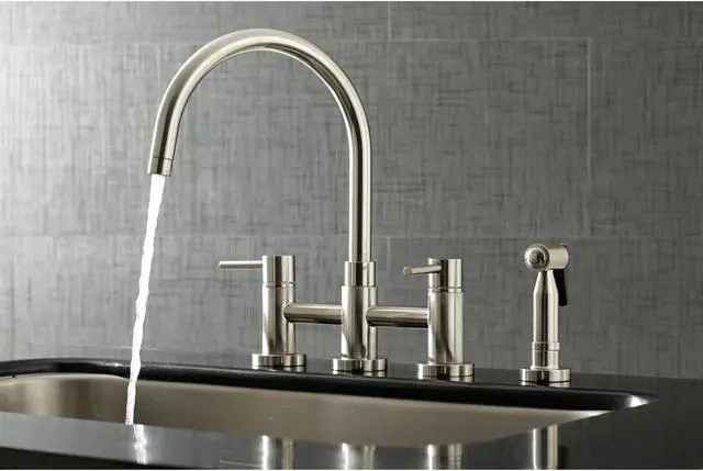Alt view image 11 of 11 - Kingston Brass KS8278DLBS Concord Two-Handle Bridge Kitchen Faucet with Brass Side Sprayer, Brushed Nickel