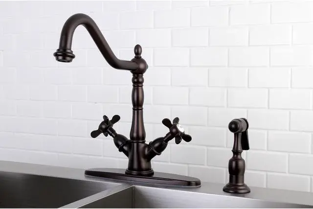 Alt view image 10 of 12 - Kingston Brass KS1235BEXBS Mono Deck Mount Kitchen Faucet with Classic Lever Handle & Brass Sprayer, Oil Rubbed Bronze
