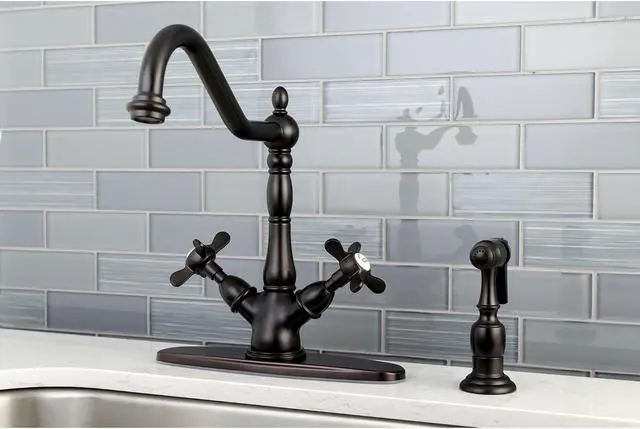 Alt view image 9 of 12 - Kingston Brass KS1235BEXBS Mono Deck Mount Kitchen Faucet with Classic Lever Handle & Brass Sprayer, Oil Rubbed Bronze