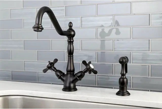 Alt view image 12 of 12 - Kingston Brass KS1235BEXBS Mono Deck Mount Kitchen Faucet with Classic Lever Handle & Brass Sprayer, Oil Rubbed Bronze