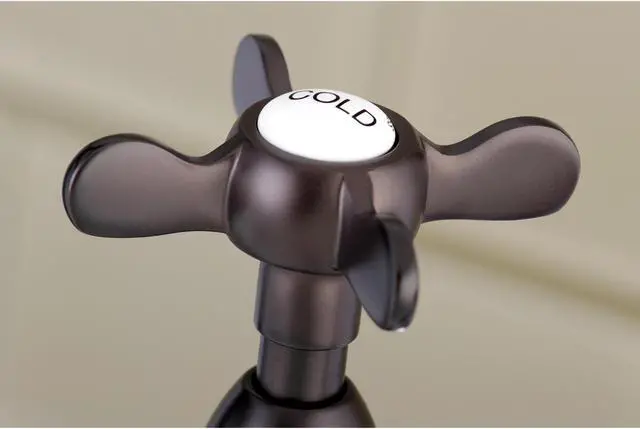 Alt view image 8 of 10 - Kingston Brass KS1275BEXBS 8 in. Centerset Kitchen Faucet & Brass Sprayer with Metal Cross Handle, Oil Rubbed Bronze