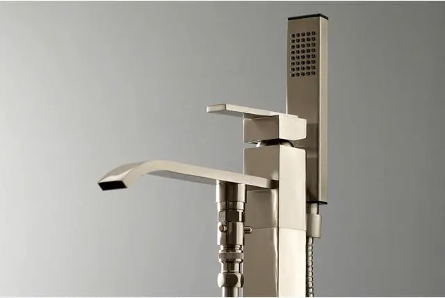 Alt view image 7 of 7 - Kingston Brass KS4138QLL Heritage Freestanding Roman Tub Filler with Handshower, Brushed Nickel - 41.76 x 14.91 x 7.64 in.