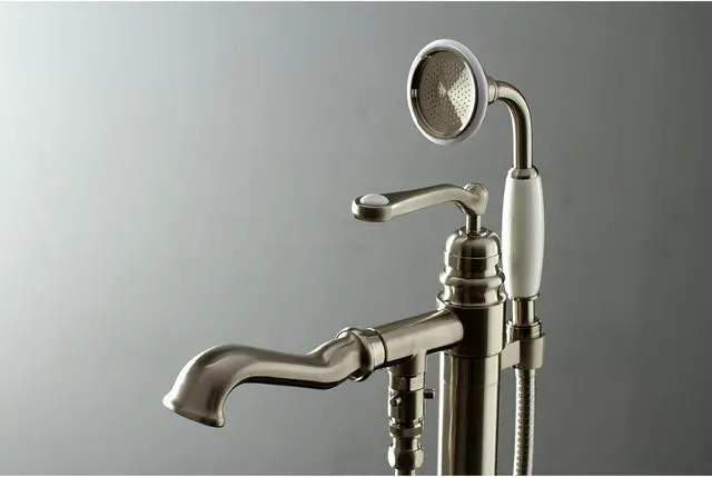 Alt view image 5 of 7 - Kingston Brass KS7018RL Royale Royale Single Handle Freestanding Roman Tub Faucet with Hand Shower, Brushed Nickel