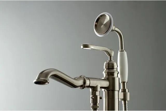 Alt view image 6 of 7 - Kingston Brass KS7018RL Royale Royale Single Handle Freestanding Roman Tub Faucet with Hand Shower, Brushed Nickel