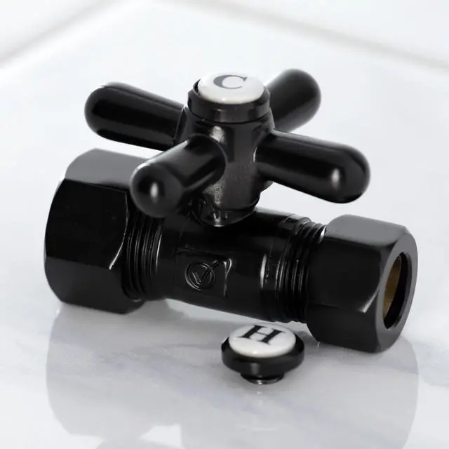 Alt view image 6 of 7 - Kingston Brass CC44450X 5/8" O.D. Comp, 1/2" O.D. Comp Straight Shut-off Valve, Matte Black