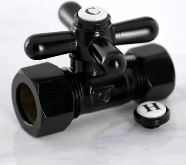Alt view image 7 of 7 - Kingston Brass CC44450X 5/8" O.D. Comp, 1/2" O.D. Comp Straight Shut-off Valve, Matte Black