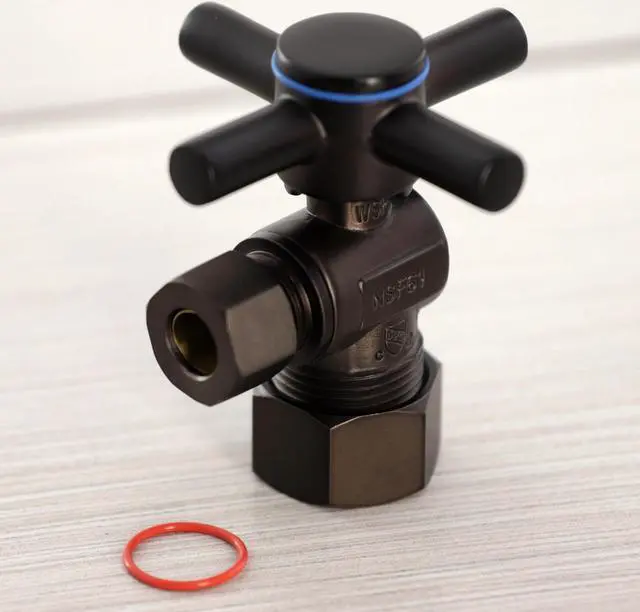 Alt view image 8 of 8 - Kingston Brass CC53305DX Concord 5/8" x 3/8" O.D. Comp, Quarter Turn Angle Stop Valve, Oil Rubbed Bronze