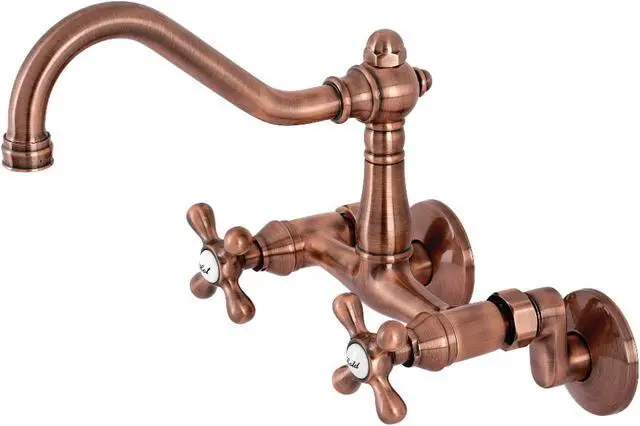 Alt view image 3 of 3 - Kingston Brass KS322AXAC 6 in. Vintage Adjustable Center Wall Mount Kitchen Faucet, Antique Copper