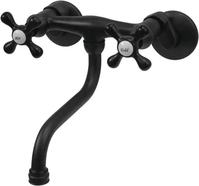 Alt view image 9 of 9 - Kingston Brass KS216MB Kingston Two-Handle Wall Mount Bathroom Faucet, Matte Black