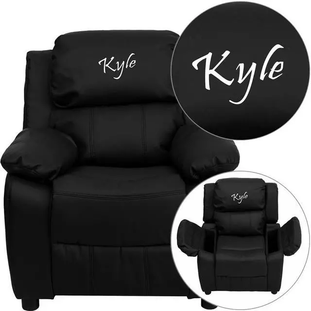 Main image of Personalized BLK Kids Recliner BT-7985-KID-BK-LEA-TXTEMB-GG