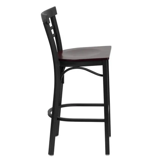 Alt view image 4 of 6 - Flash Furniture XU-DG6R9BLAD-BAR-MAHW-GG Hercules Series Black Ladder Back Metal Restaurant Bar Stool with Mahogany Wood Seat