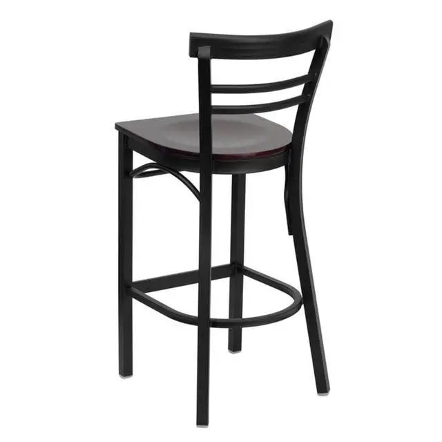 Alt view image 5 of 6 - Flash Furniture XU-DG6R9BLAD-BAR-MAHW-GG Hercules Series Black Ladder Back Metal Restaurant Bar Stool with Mahogany Wood Seat