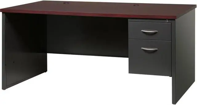 Alt view image 5 of 6 - Lorell Right Pedestal Desk 30"x66" Black/Walnut 79145