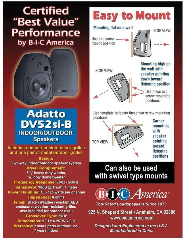 Alt view image 6 of 6 - America Adatto Dv52Si Adatto Indoor/Outdoor Speakers (Black)
