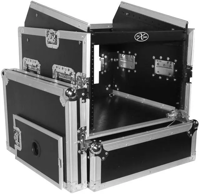 Alt view image 7 of 11 - prox cases t8mrlt 8 space 10u top load slant dj mixer road gig ready flight case combo rack w/gliding laptop shelf