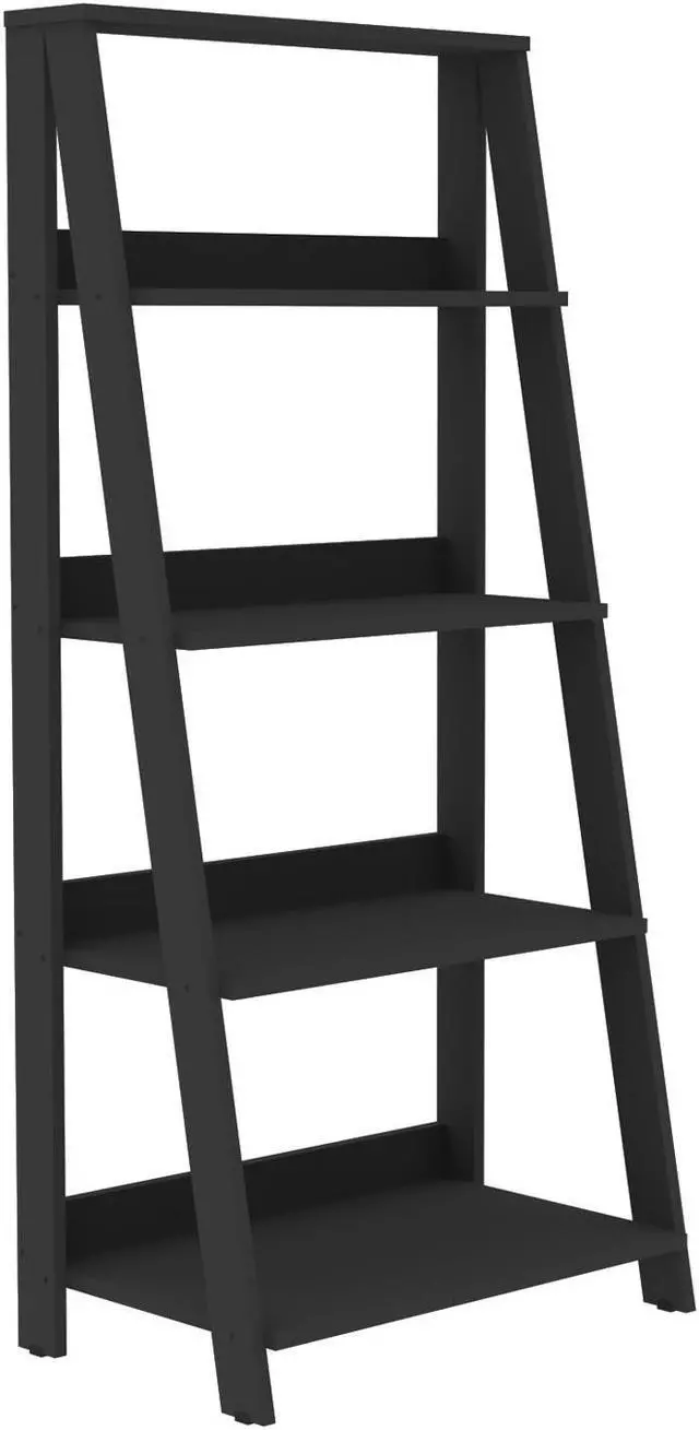 Alt view image 2 of 3 - Walker Edison 55" Wood Ladder Bookshelf - Black