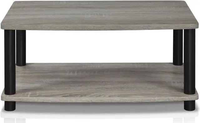 Alt view image 5 of 6 - Furinno 13191GYW/BK Turn-N-Tube No Tools 2-Tier Elevated TV Stands, Oak Grey/Black