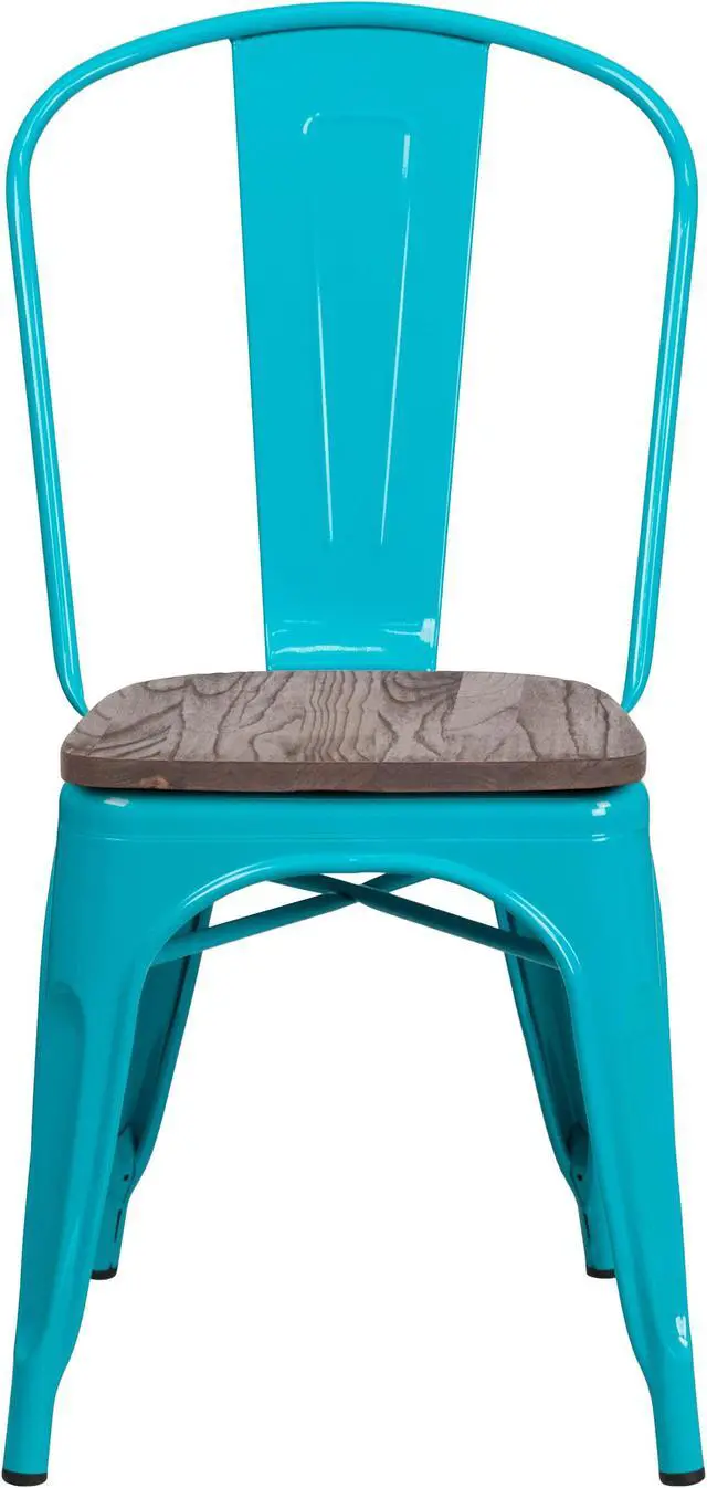 Alt view image 20 of 20 - Crystal Teal-Blue Metal Stackable Chair with Wood Seat