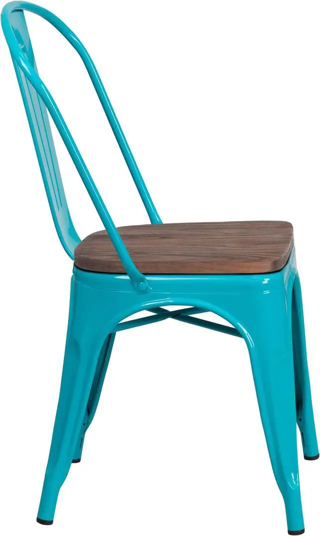 Alt view image 18 of 20 - Crystal Teal-Blue Metal Stackable Chair with Wood Seat