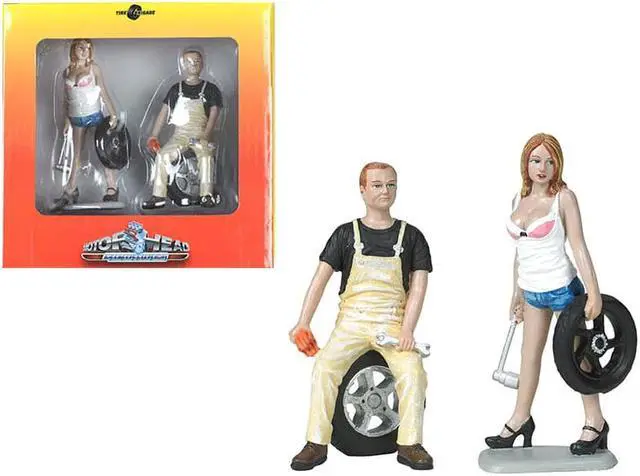 Alt view image 3 of 8 - Meg and Derek Tire Brigade 2 piece Figurine Set 1/18 by Motorhead Miniatures