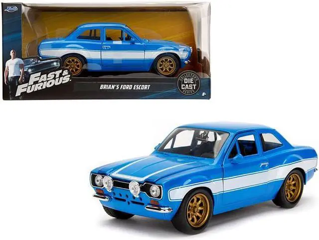 Alt view image 5 of 13 - 1970 brian's ford escort blue with white stripes fast & furious movie 1/24 diecast model car by jada 99572
