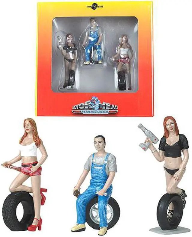Alt view image 3 of 8 - Andie, Derek and Michele Tire Brigade 3 piece Figurine Set 1/24 by Motorhead Miniatures