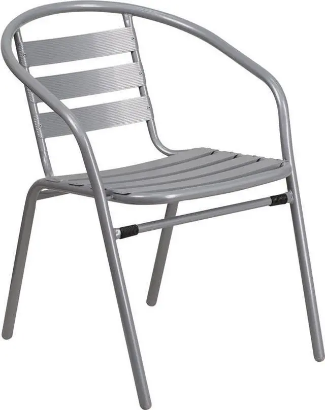 Alt view image 19 of 20 - Flash Furniture Silver Metal Restaurant Stack Chair with Aluminum Slats [TLH-017C-GG] TLH017C