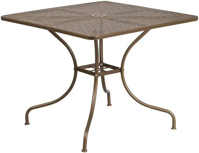 Alt view image 13 of 20 - Flash Furniture Oia Commercial Grade Square Indoor-Outdoor Steel Patio Table with Umbrella Hole Gold (CO6GD)