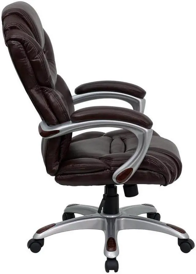 Alt view image 6 of 10 - Flash Furniture GO-901-BN-GG High Back Brown Leather Executive Office Chair with Padded Loop Arms