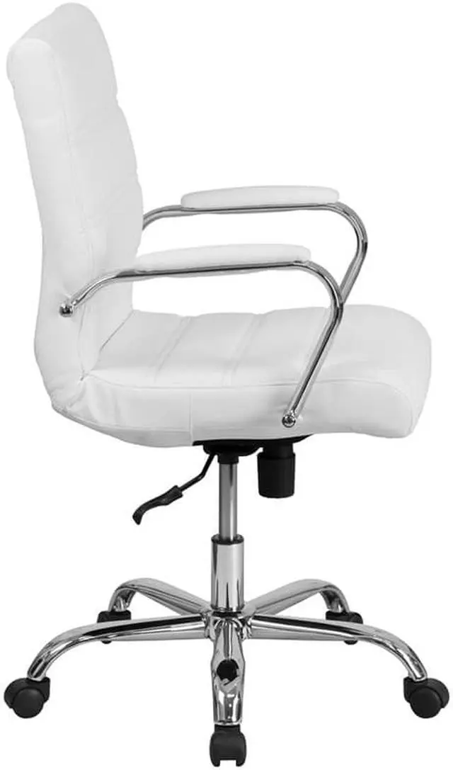 Alt view image 2 of 20 - Mid-Back White LeatherSoft Executive Swivel Office Chair with Chrome Base and Arms