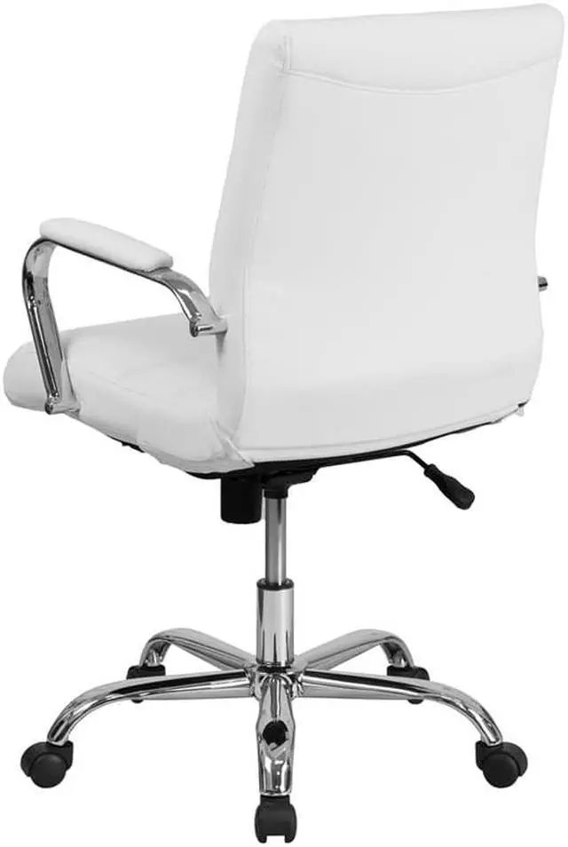 Alt view image 3 of 20 - Mid-Back White LeatherSoft Executive Swivel Office Chair with Chrome Base and Arms