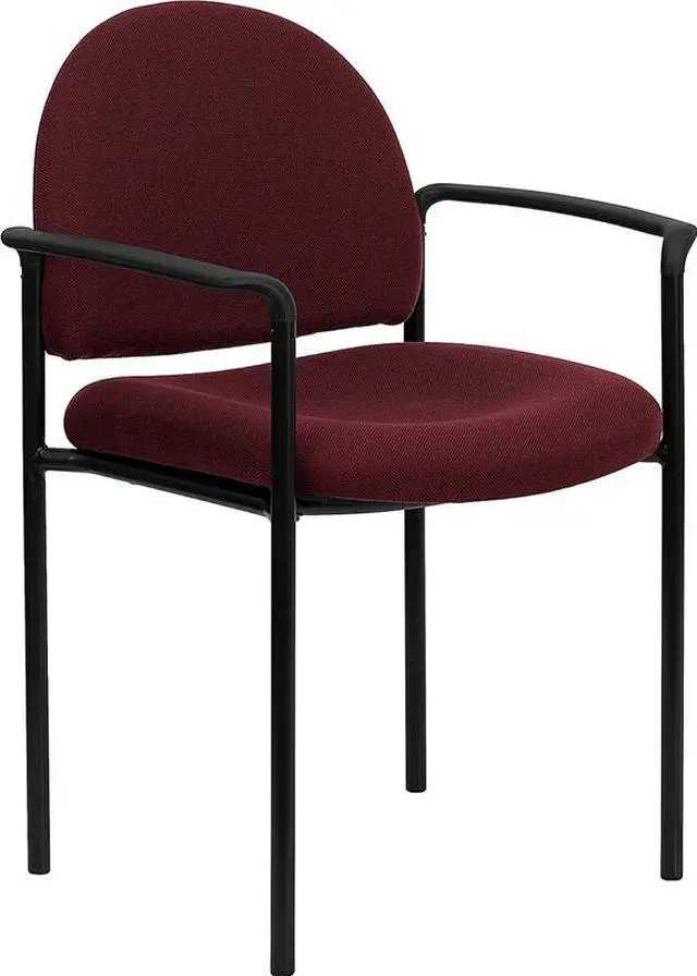 Alt view image 15 of 20 - Comfort Burgundy Fabric Stackable Steel Side Reception Chair with Arms