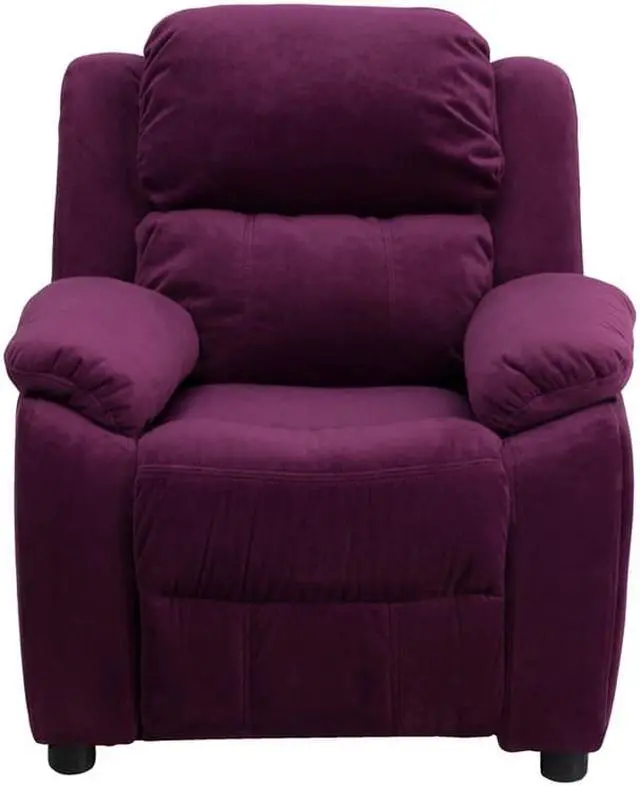 Alt view image 9 of 16 - Flash Furniture BT-7985-KID-MIC-PUR-GG Deluxe Heavily Padded Contemporary Purple Microfiber Kids Recliner with Storage Arms