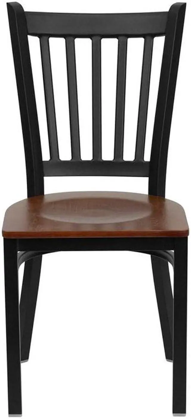 Alt view image 7 of 16 - HERCULES Series Black Vertical Back Metal Restaurant Chair - Cherry Wood Seat