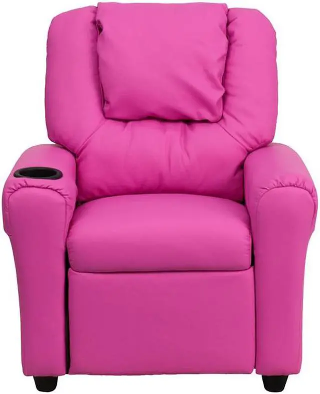 Alt view image 14 of 17 - Contemporary Hot Pink Vinyl Kids Recliner with Cup Holder and Headrest