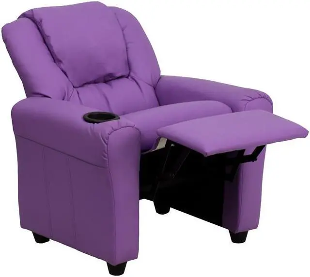 Alt view image 13 of 20 - Contemporary Lavender Vinyl Kids Recliner with Cup Holder and Headrest