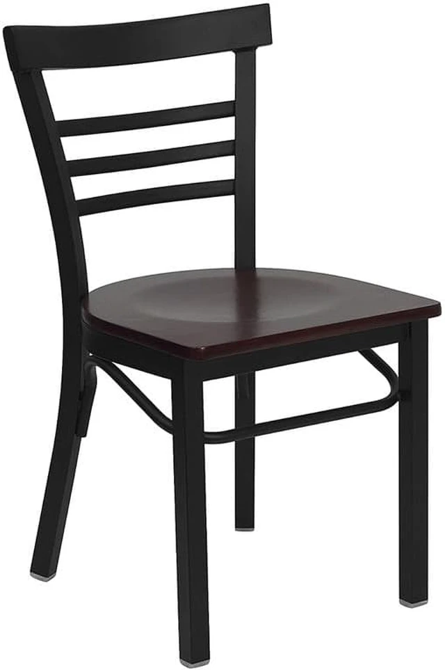 Main image of Flash Furniture XU-DG6Q6B1LAD-MAHW-GG Hercules Series Black Ladder Back Metal Restaurant Chair with Mahogany Wood Seat