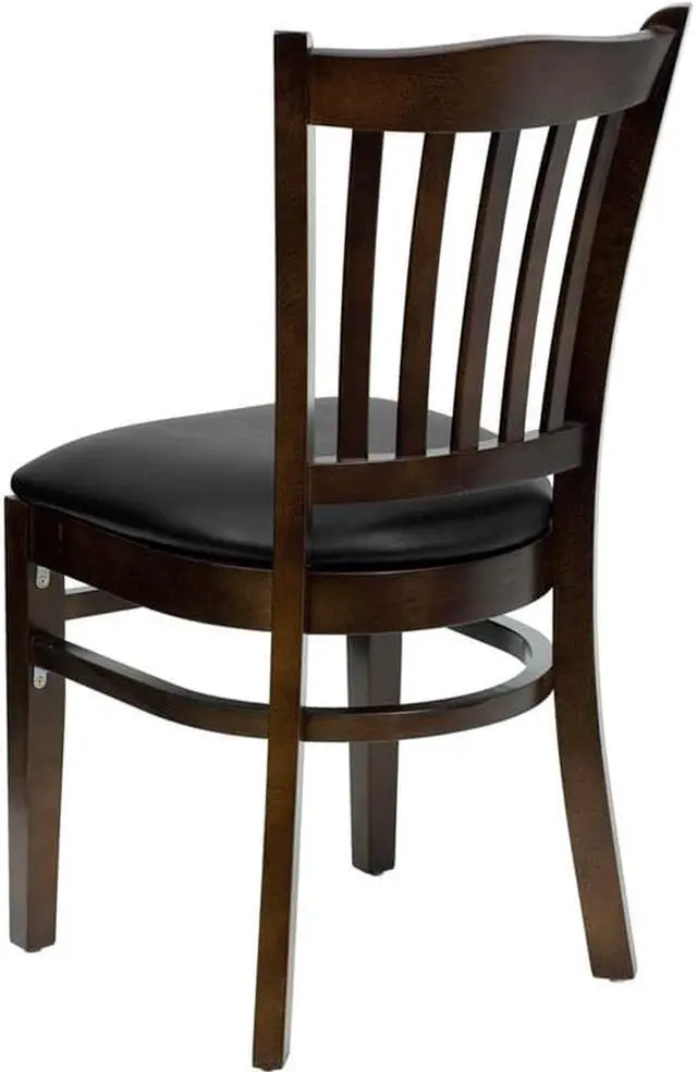 Alt view image 10 of 17 - Flash Furniture XU-DGW0008VRT-WAL-BLKV-GG Hercules Series Walnut Finished Vertical Slat Back Wooden Restaurant Chair with Black Vinyl Seat