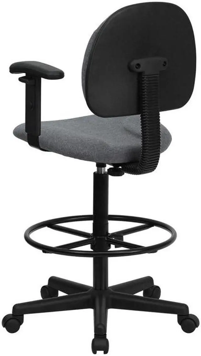 Alt view image 17 of 20 - Flash Furniture BT-659-GRY-ARMS-GG Gray Fabric Multi-Functional Ergonomic Drafting Stool with Arms