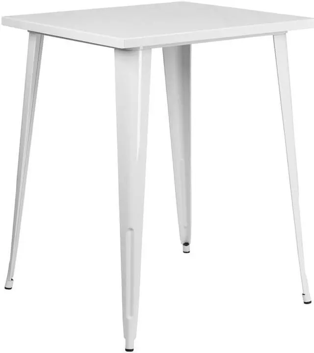 Alt view image 3 of 10 - Commercial Grade 31.5" Square White Metal Indoor-Outdoor Bar Height Table