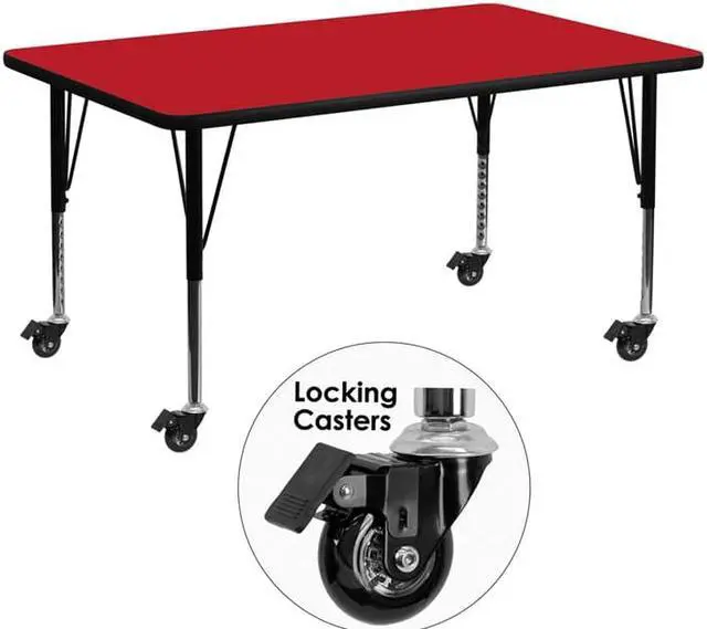 Main image of Flash Furniture Mobile 24 by 48-Inch Rectangular Activity Table with 1.25-Inch Thick High Pressure Red Laminate Top and Height Adjustable Pre-School Legs